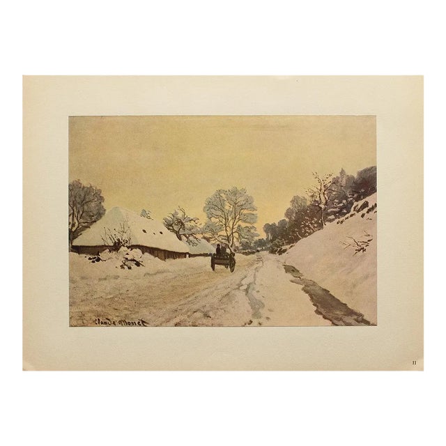 1950 After Claude Monet "A Cart on a Snowy Road at Honfleur" First Edition Parisian Print For Sale