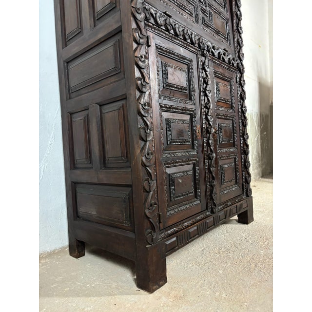 Antique Baroque Oak Fall-Front Cabinet with Deep Carved Decoration, 1880 For Sale - Image 13 of 18