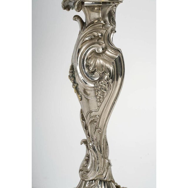 Louis XV Style Silver Plated Bronze Candelabra, 19th Century, Set of 2 For Sale - Image 5 of 8