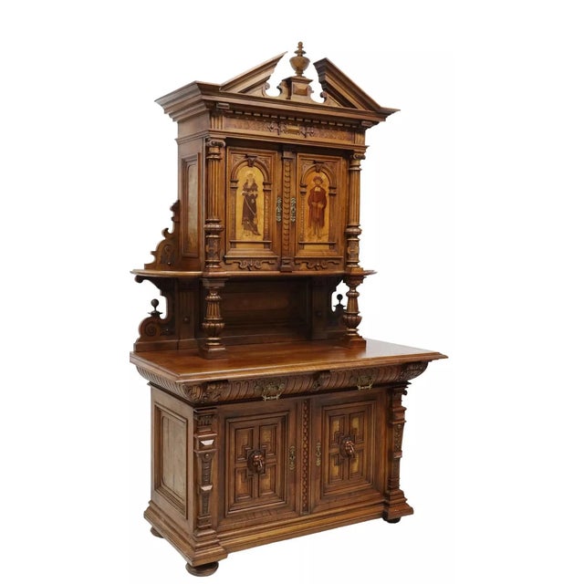 Stunning 1800's Antique French Renaiss. Revival, Figural, Marquetry Buffet a Deux Corps!! Antique Buffet A Deux Corps,...