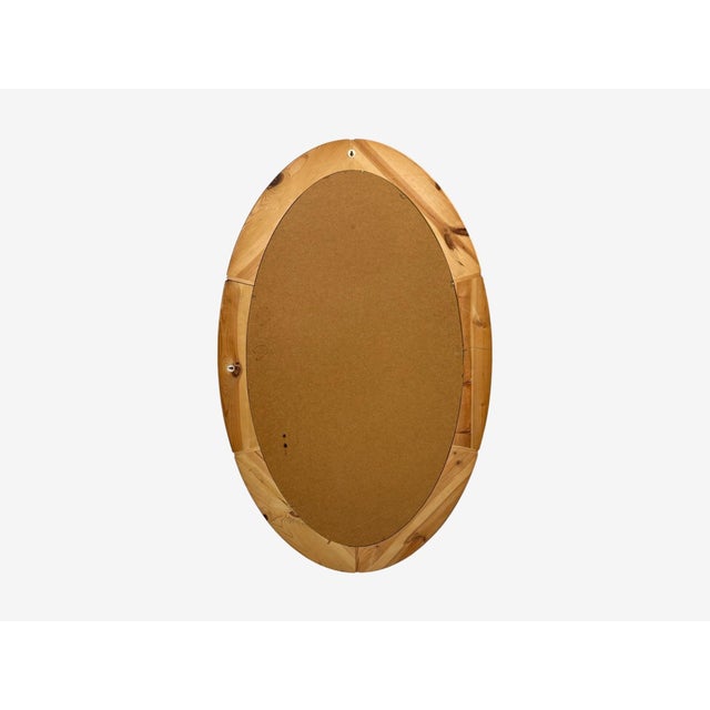 Wood Swedish Modern, Oval Wall Mirror, Pine, Sweden, 1970s For Sale - Image 7 of 7