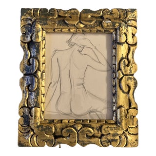 1940’s Original Charcoal Female Nude Study Drawing Chunky Gold Frame For Sale