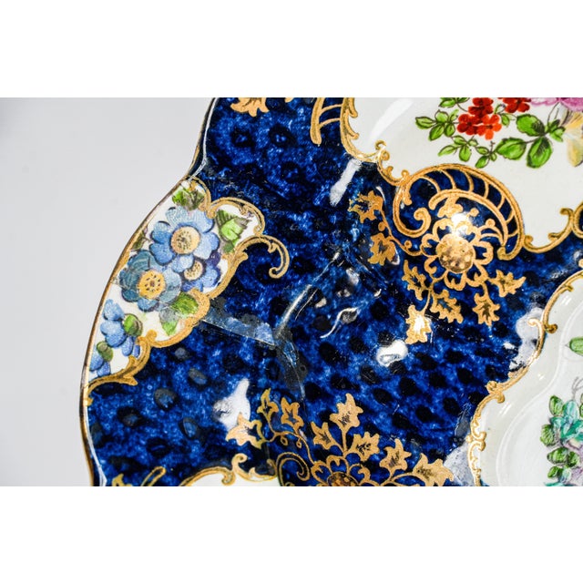 Beautiful 19th Century Antique Hand Painted Plate Cobalt Blue Gilt Porcelain Bird Motif England Home Decor (Repaired) For Sale In New York - Image 6 of 16