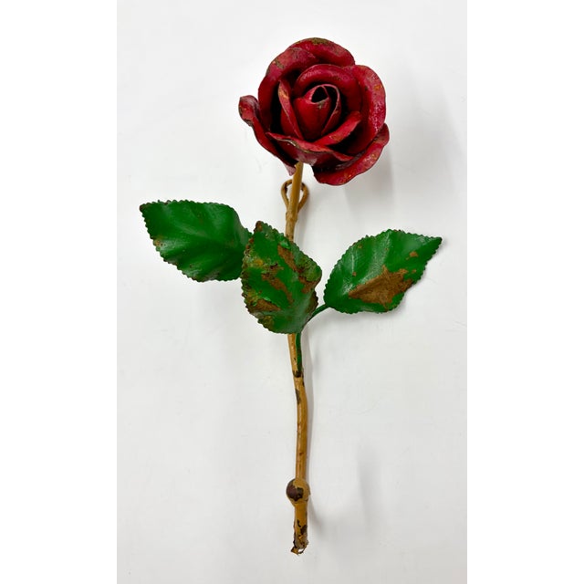Vintage Italian Tole Red Rose Wall Hook For Sale In Houston - Image 6 of 6