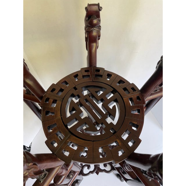 Brown Mid 20th Century Asian Rosewood Hongmu Dragon Glass Side Table For Sale - Image 8 of 13