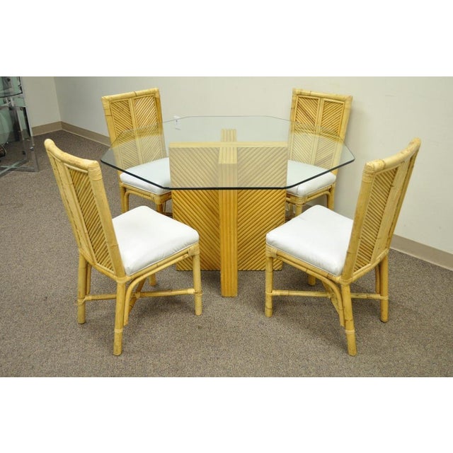 Vintage Hollywood Regency Bamboo Rattan Dining Set Table 4 Chairs