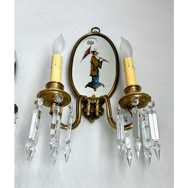 1930s Pair Chinoiserie Eglomise Mirrored Sconces - E F Caldwell For Sale - Image 5 of 16