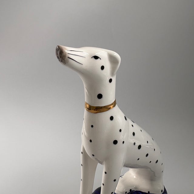 Ceramic Fitz and Floyd Dalmatian Figurine on Cobalt Blue Base With Gold Accents For Sale - Image 7 of 13