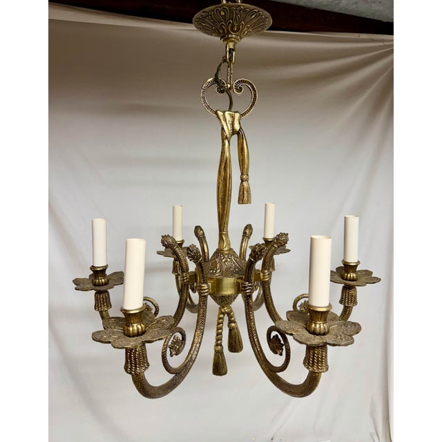 Hollywood Regency Brass Tassel Chandelier For Sale - Image 3 of 12
