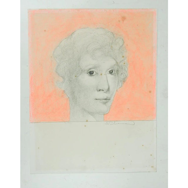 Mid-Century Modern Mid 20th Century Color Portrait Drawing of Woman For Sale - Image 3 of 3
