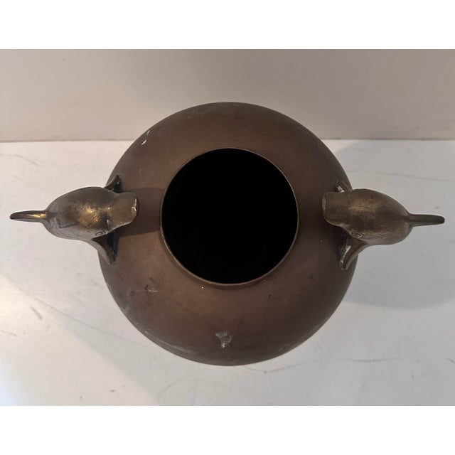 Vintage Brass Vessel With Dolphin Handles For Sale - Image 10 of 11