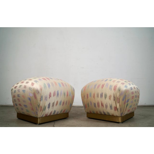 1970’s Hollywood Regency Marge Carson Style Poufs Stools in Silk - A Pair For Sale In Los Angeles - Image 6 of 12