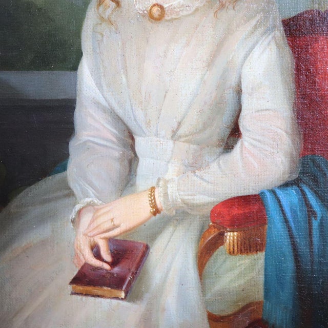 Portrait of a Young Woman with a Book, Oil Painting on Canvas, 19th Century, Framed For Sale - Image 10 of 12