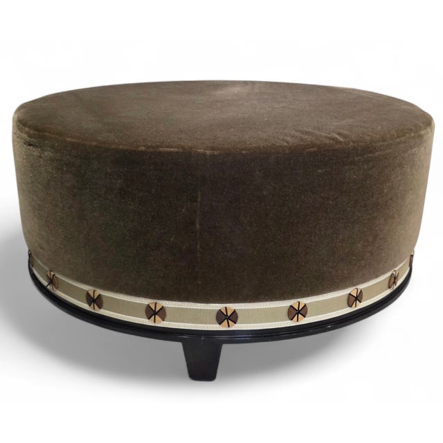 Brown A. Rudin 36" Round Mohair Ottoman For Sale - Image 8 of 13