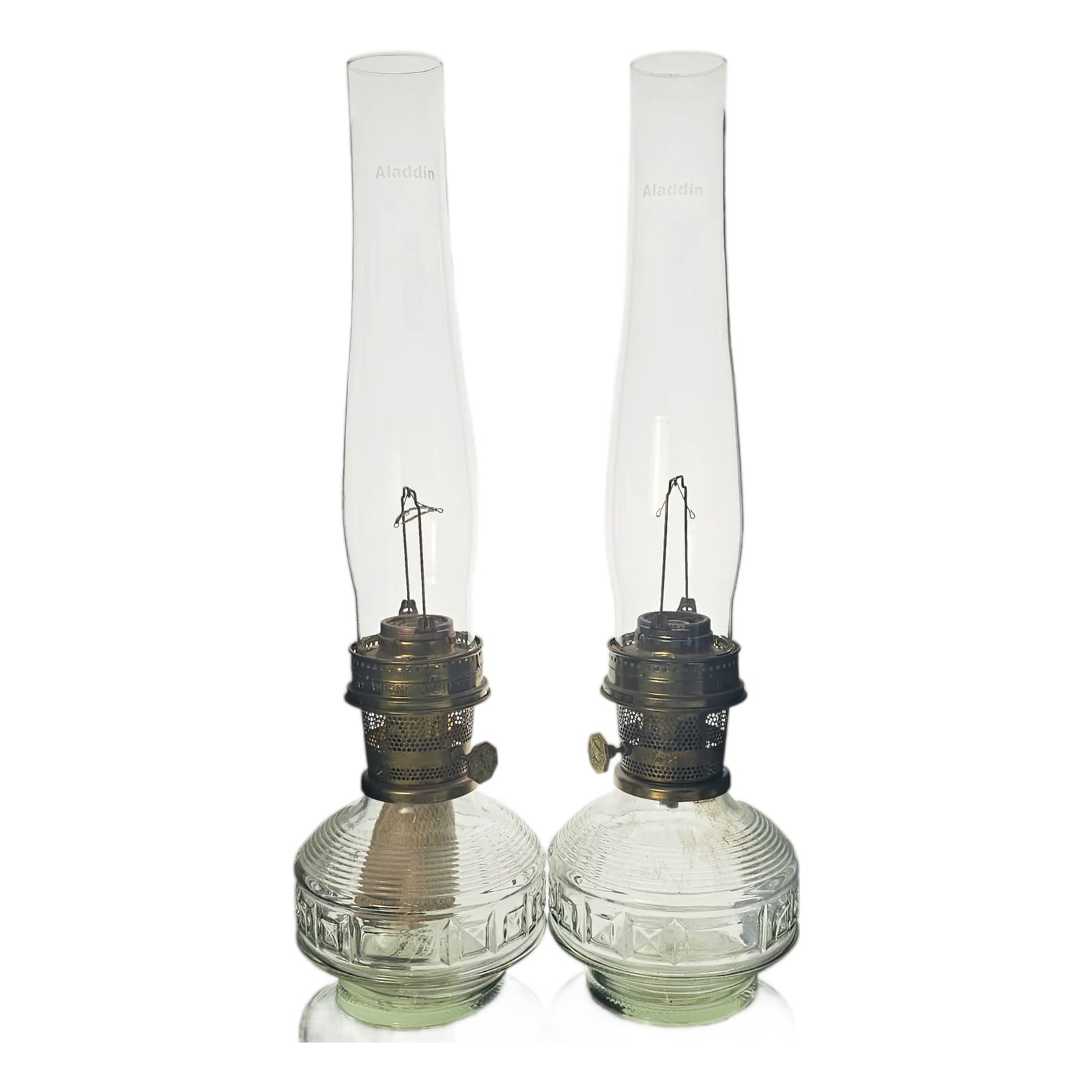 Aladdin Model 23 Glass & Brass Oil Lamps – Pair With Original