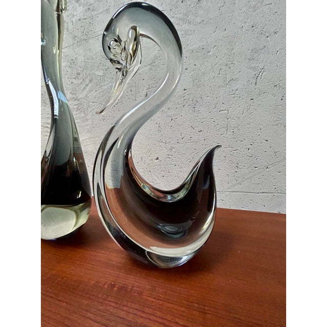 Antiqued Murano Glass Black Swans from Seguso, 1970s, Set of 2 For Sale - Image 12 of 13