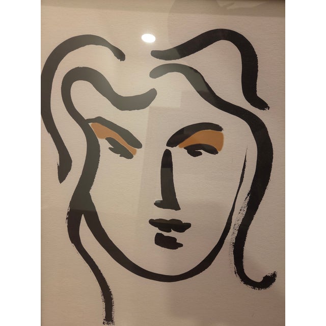 An original minimalist silkscreen/drawing titled "Face" or "Head of a Woman" (often cataloged in vintage art circles as...