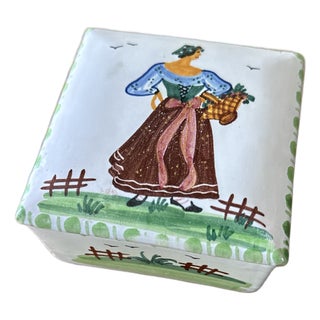 Vintage Italian Ceramic Hand-Painted Lidded Trinket Box For Sale