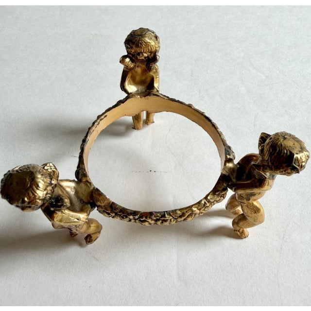 Lovely Vintage Egg w/Painted Enamel Birds In Porcelain Dish & Brass Cherub Stand For Sale - Image 4 of 17