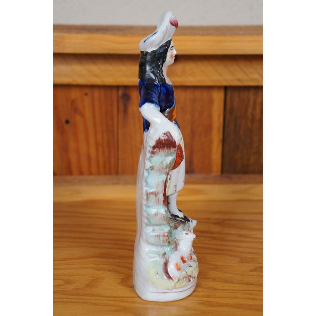 Antique Staffordshire Porcelain Highlander Shepherdess & Sheep Figurine For Sale - Image 4 of 11