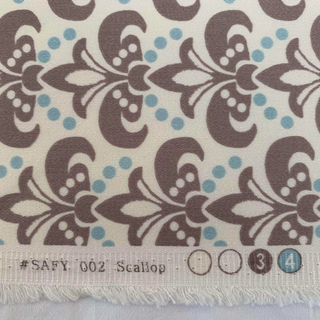 Free Spirit Designer Vicki Payne Aqua Cream Gray Block Print Fleur De Lis Scallop Fabric- 1.8 Yards For Sale - Image 4 of 6