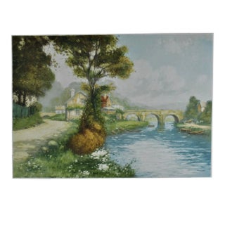 Manuel Robbe, Landscape with River and Bridge, Circa 1930 For Sale