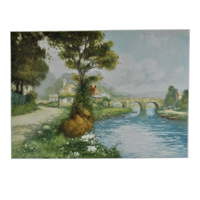 Manuel Robbe, Landscape with River and Bridge, Circa 1930 For Sale