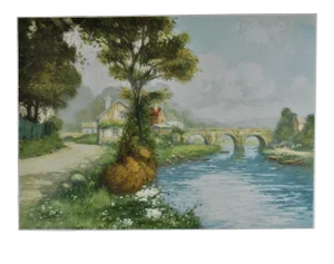 Manuel Robbe, Landscape with River and Bridge, Circa 1930