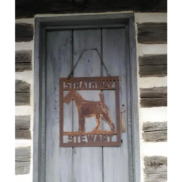 Ebony Vintage Folk Art Metal Terrier Dog House Sign From 1915, 24” X 21” For Sale - Image 8 of 8