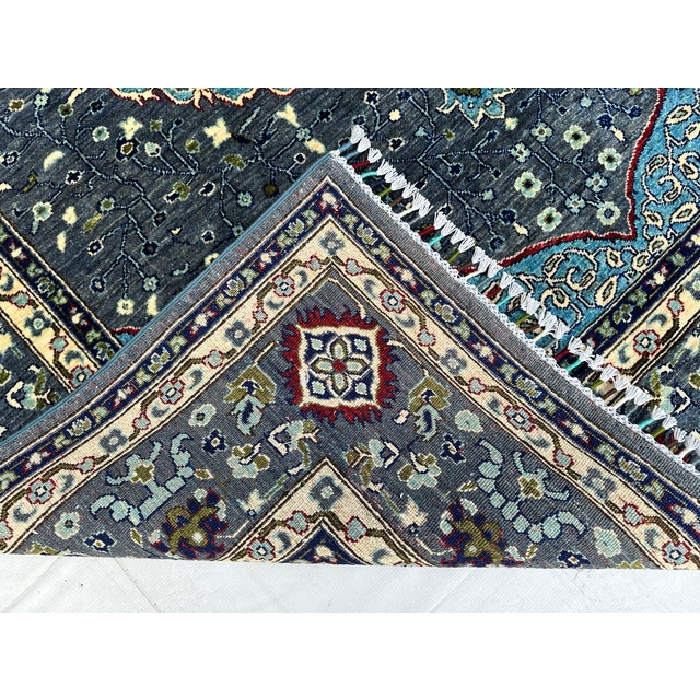 Charcoal Blue Persian Tabriz Medallion Hand-Knotted Wool Rug - 6'6" X 9'9 For Sale - Image 12 of 13