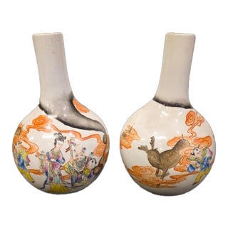Pair of Chinese Famille Rose ‘Immortals’ Bottle Vases For Sale