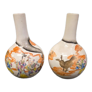 Pair of Chinese Famille Rose ‘Immortals’ Bottle Vases