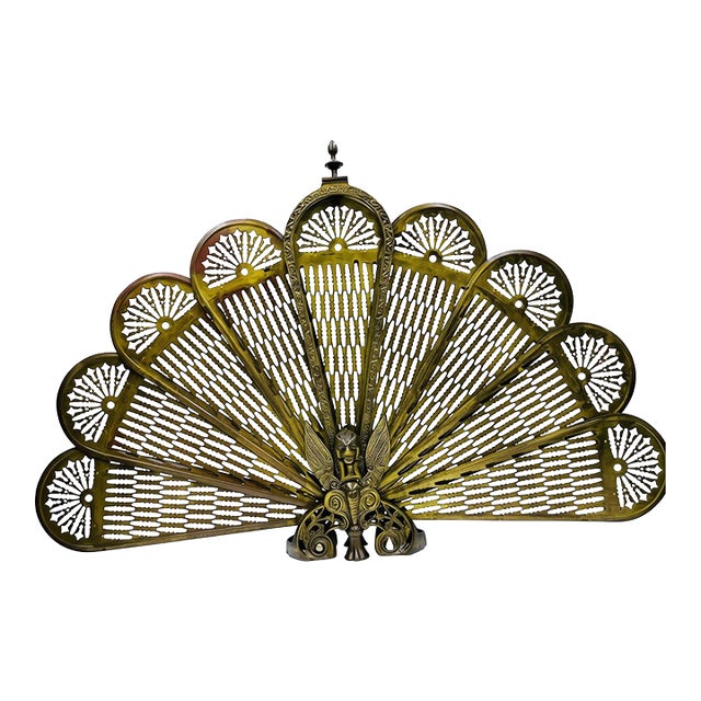 19th Century Gilt Bronze Brass Victorian Peacock and Sphinx Fire Screen Fan For Sale