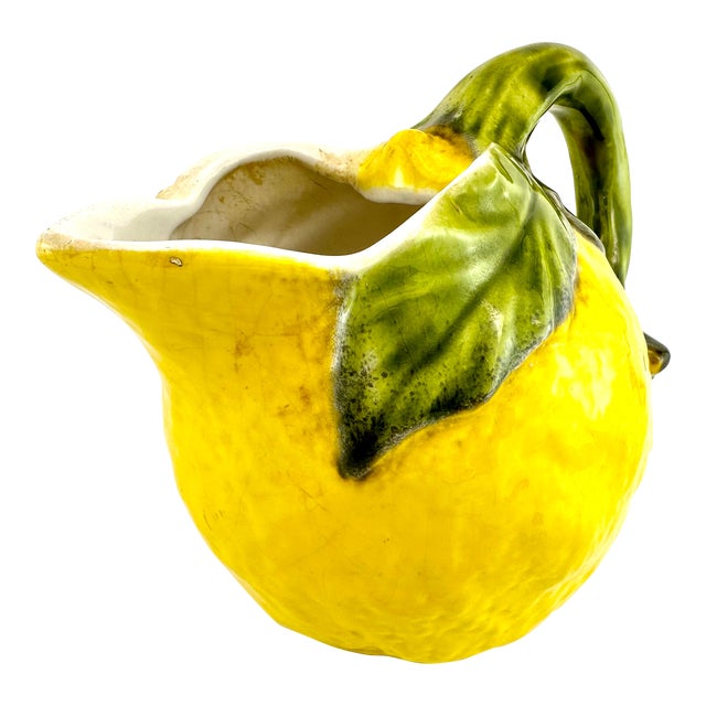 1960s Vintage French Hand Painted Ceramic Lemon Pitcher For Sale