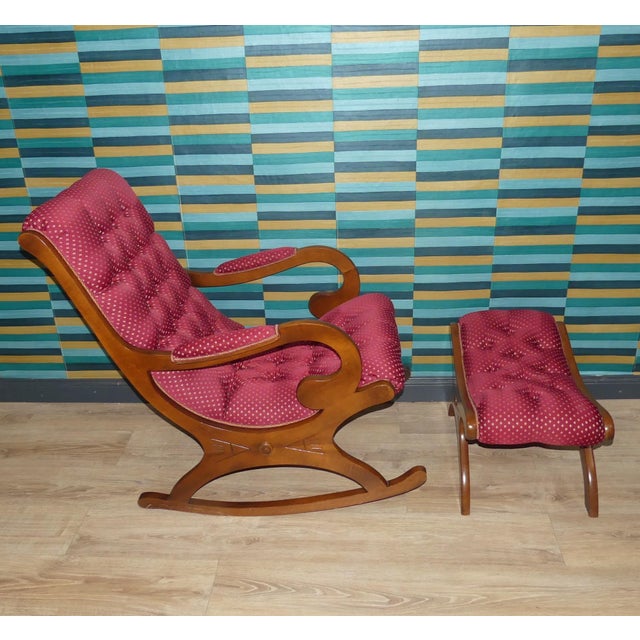 Mid-Century Modern Set of Vintage Lounge Rocking Chair and Ottoman, 1970s For Sale - Image 3 of 10