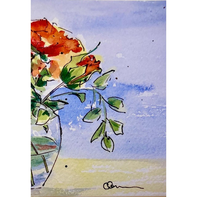 Contemporary Giclee Print Watercolor Painting “Red Orange Rose” For Sale - Image 3 of 3