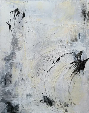 "Final Opus" Neutral Black White Original Abstract Acrylic Painting