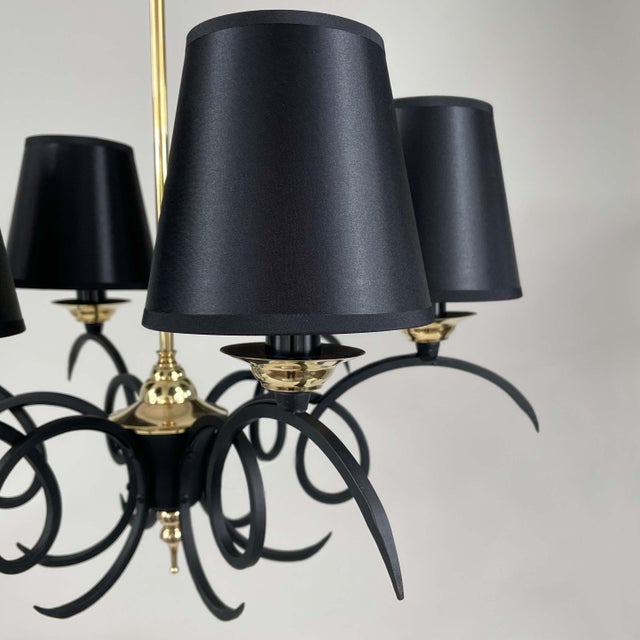 Metal Black Cast Iron and Brass Chandelier, France, 1950s For Sale - Image 7 of 17