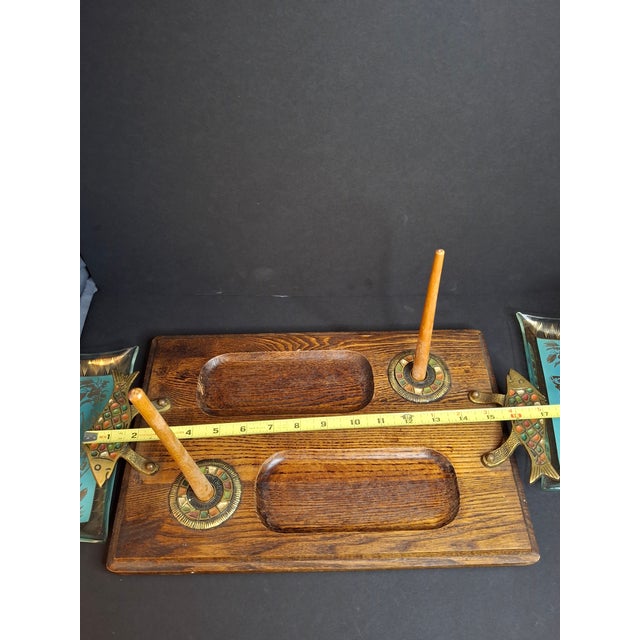Mid-Century Modern Rare Complete Vintage 1950s Israel Bagel & Lox Serving Wood Tray Judaica For Sale - Image 3 of 18
