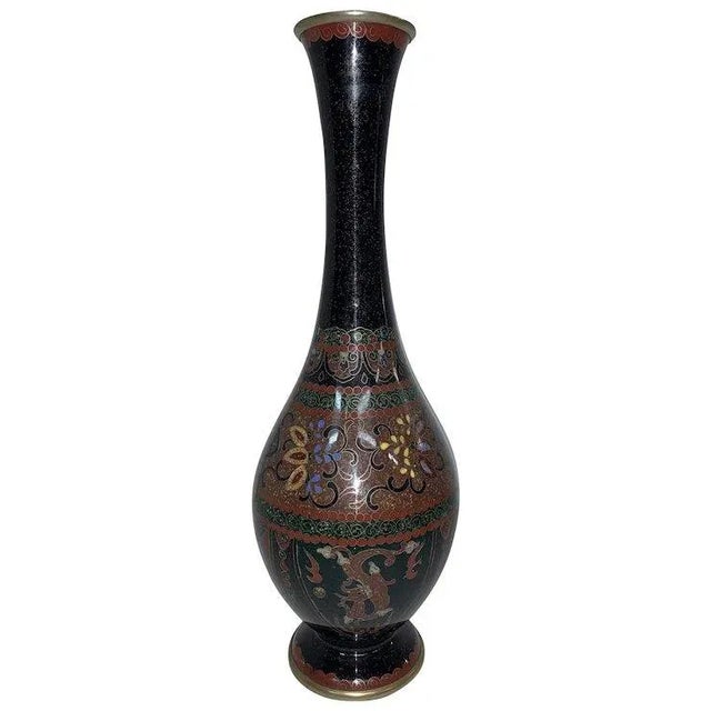 Black 1920s Japanese Black Cloisonne Vase Multicolor Moonstone For Sale - Image 8 of 8