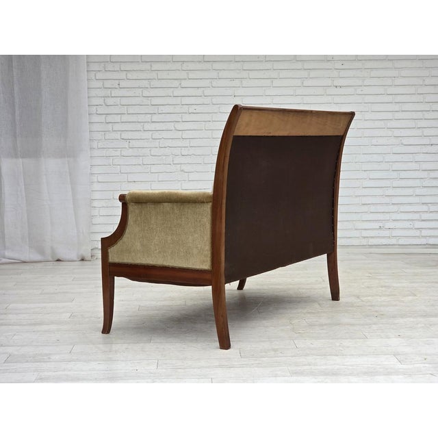 Danish 2-Seater Highback Sofa in Furniture Velour and Lacquered Teak Wood, 1950s For Sale - Image 11 of 18