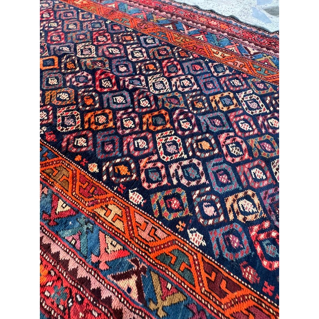 1970s Indigo Persian Sarab Diamond Lattice Runner Rug - 3'10" X 11'9" For Sale - Image 4 of 10