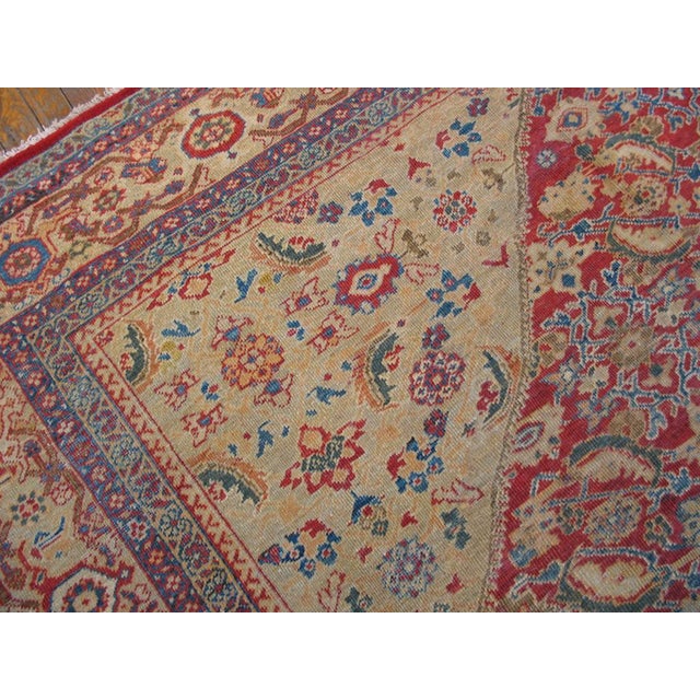 Impressive Ivory Medallion on Red-Raspberrry Open Field Antique Persian Sultanabad Rug For Sale - Image 4 of 5