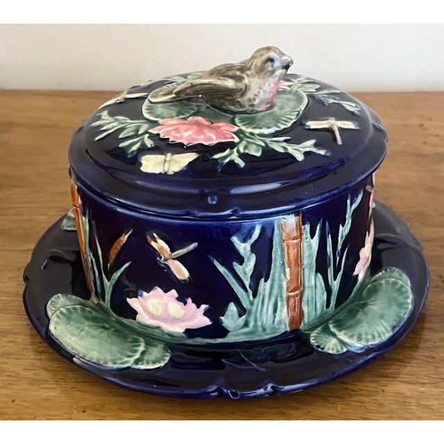 1900 - 1909 Forester Antique Cobalt Lidded Butter Dish With Bird For Sale - Image 5 of 14