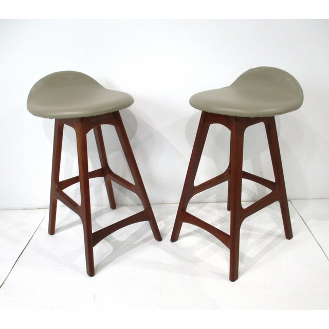 Brown Eric Buck Bar Stools Teak Upholstered for o.d. Mobler Denmark For Sale - Image 8 of 13