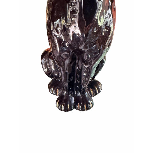 Ceramic Vintage Black Ceramic Cat Cheetah Panther Statue Gold Accent Panther Sculpture |Hollywood Regency Animal Figurine For Sale - Image 7 of 11