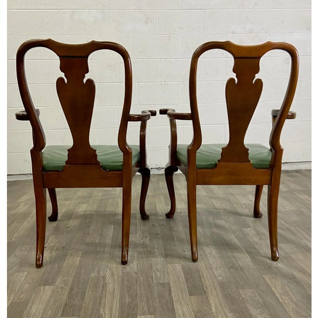 Wood Vintage Queen Anne Wood and Vinyl Dining Arm Chairs - Pair For Sale - Image 7 of 8