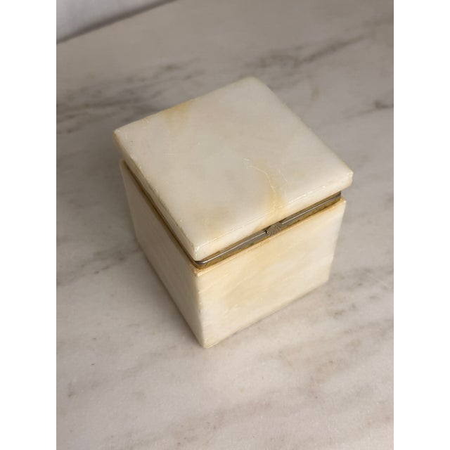 This Vintage White Stone Alabaster Trinket Box with Brass Shell Clasp, Jewelry Box, Square Stone Hinged Casket, Hollywood...