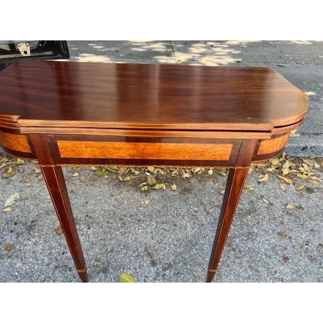 Antique Federal Style Mahogany Game Table Satinwood Inlay For Sale - Image 4 of 6