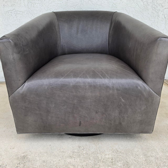 Restoration Hardware Restoration Hardware 1950s Italian Shelter Arm Leather Swivel Club Chair Rh For Sale - Image 4 of 18
